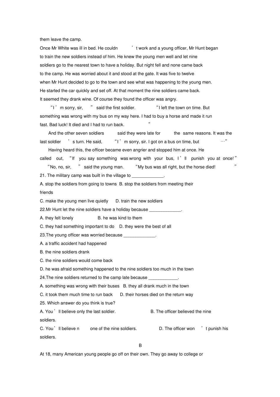 山西太原2017-2018高一英语上学期第一次调研考试试题_第3页