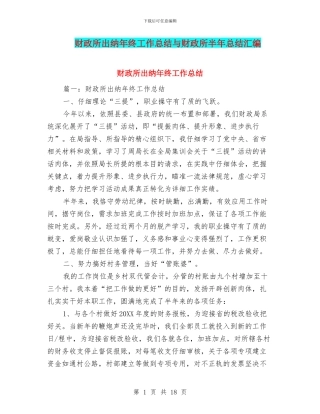 财政所出纳年终工作总结与财政所半年总结汇编