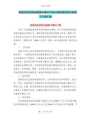 道路危险货物运输集中整治方案与道路塑料排水板施工方案汇编