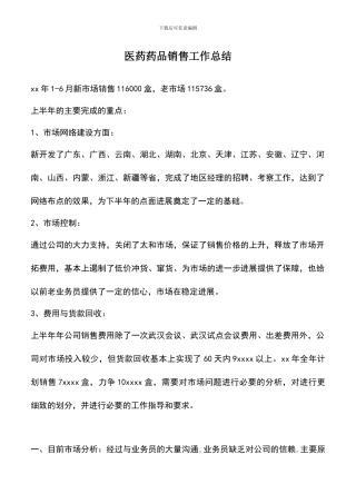 遴选文档：医药药品销售工作总结