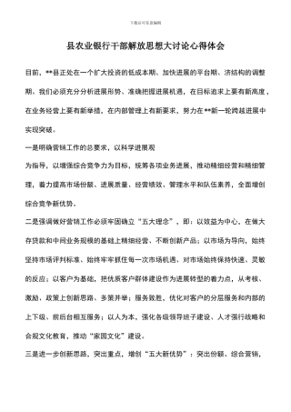 遴选文档：县农业银行干部解放思想大讨论心得体会