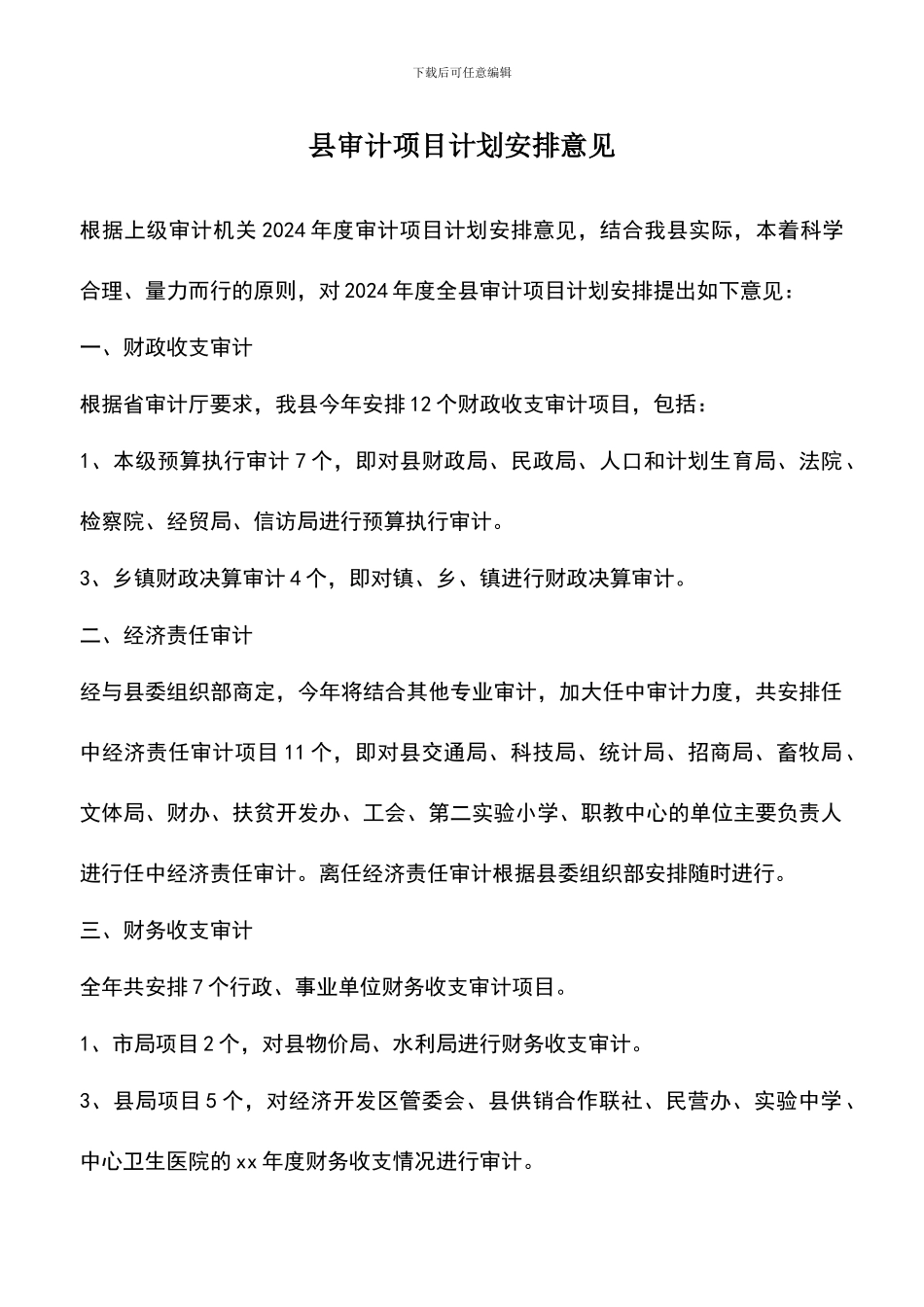 遴选文档：县审计项目计划安排意见_第1页