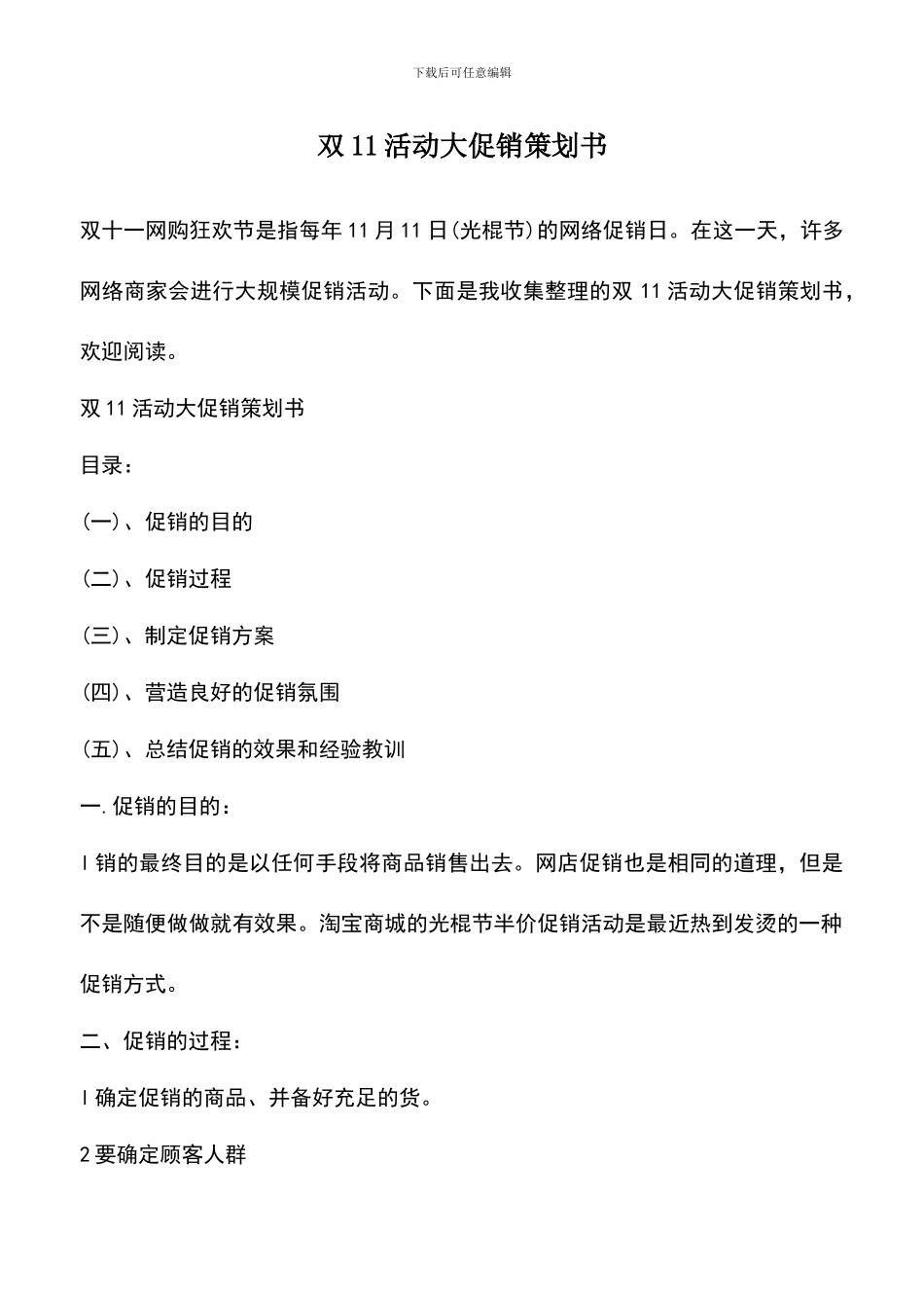 遴选文档：双11活动大促销策划书_第1页
