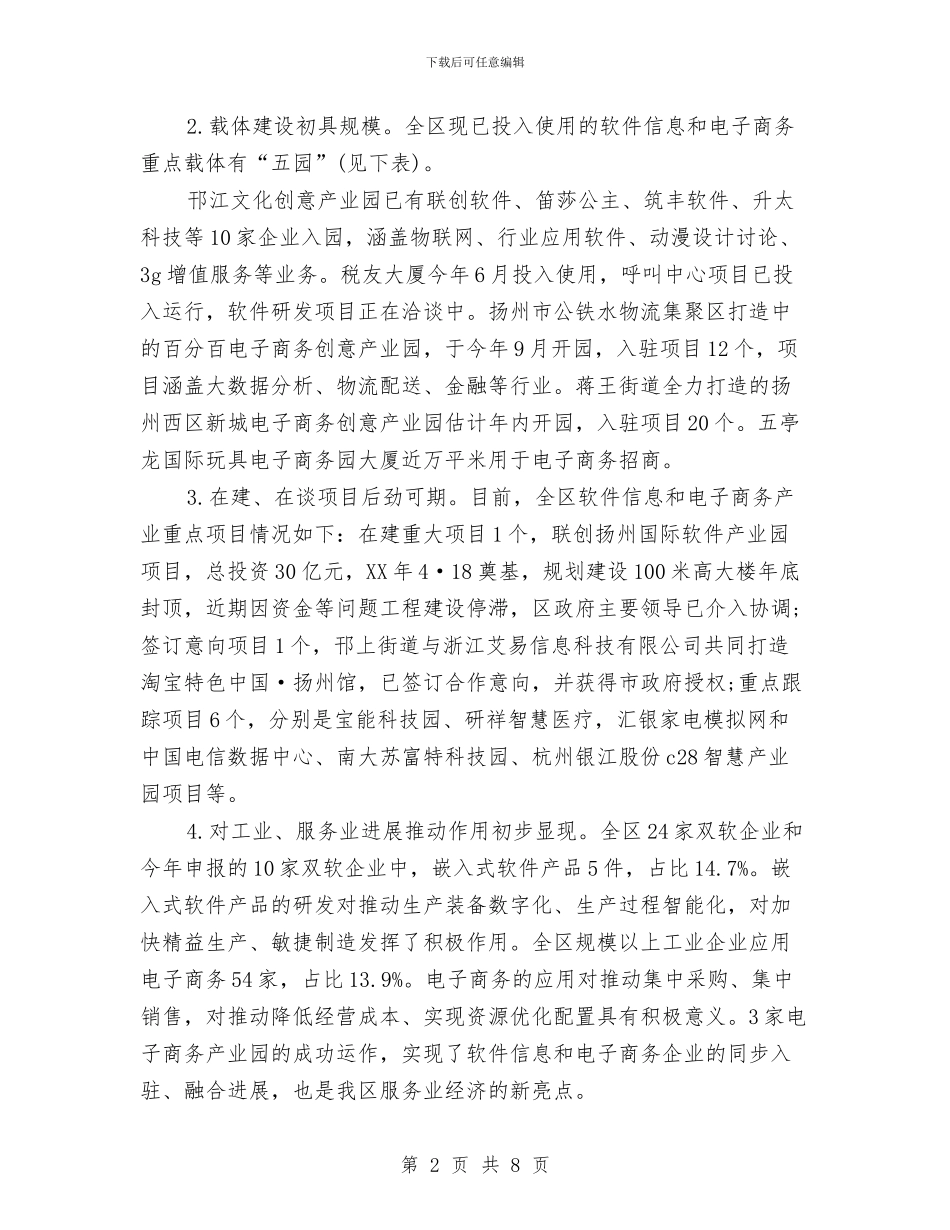 邗江区软件信息和电子商务产业发展调研报告与邮政三八节演讲稿汇编_第2页