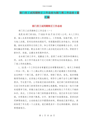 部门员工试用期转正工作总结与部门周工作总结3篇汇编