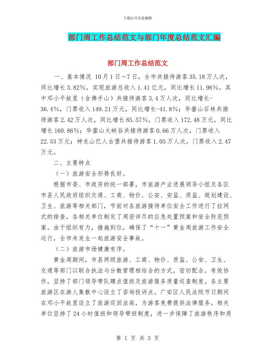 部门周工作总结范文与部门年度总结范文汇编_第1页