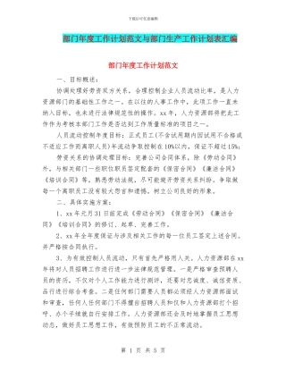 部门年度工作计划范文与部门生产工作计划表汇编