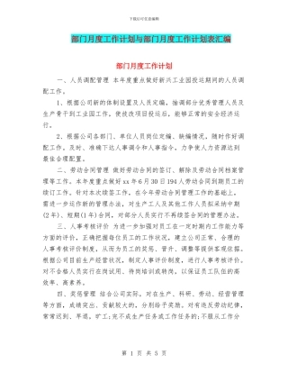 部门月度工作计划与部门月度工作计划表汇编
