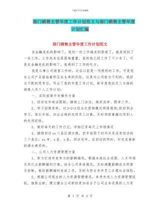 部门销售主管年度工作计划范文与部门销售主管年度计划汇编