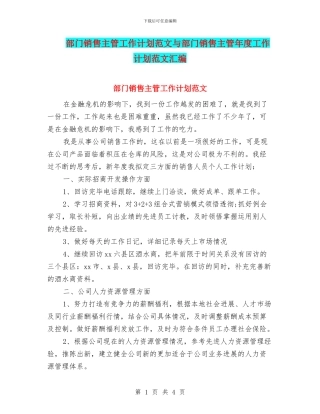 部门销售主管工作计划范文与部门销售主管年度工作计划范文汇编