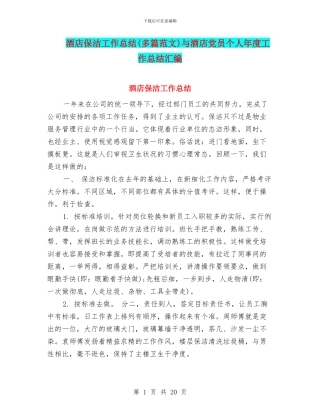 酒店保洁工作总结与酒店党员个人年度工作总结汇编