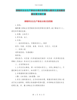 酒精库安全生产事故灾难应急预案与酸再生废混酸泄露处置方案汇编
