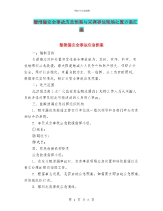 酸泄漏安全事故应急预案与采剥事故现场处置方案汇编
