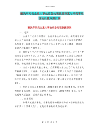 酸洗车间安全重大事故应急处理救援预案与采剥事故现场处置方案汇编