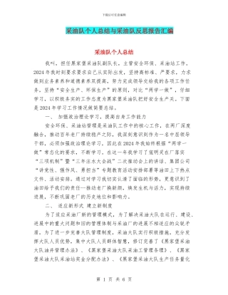 采油队个人总结与采油队反思报告汇编