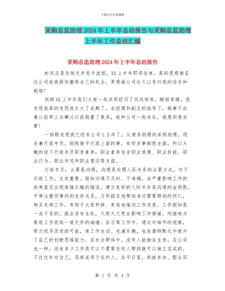 采购总监助理2024年上半年总结报告与采购总监助理上半年工作总结汇编