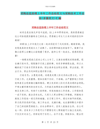 采购总监助理上半年工作总结范文与采购技术工作总结汇编