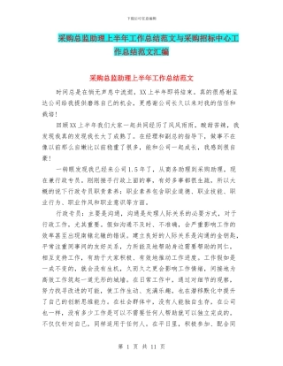 采购总监助理上半年工作总结范文与采购招标中心工作总结范文汇编