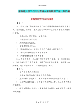 采购部月度工作计划表格与采购销售工作计划汇编