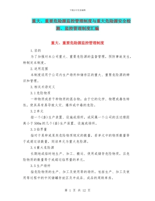 重大、重要危险源监控管理制度与重大危险源安全检测、监控管理制度汇编
