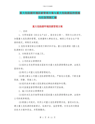 重大危险源环境因素管理方案与重大危险源监控措施与应急预案汇编