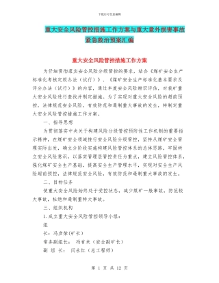 重大安全风险管控措施工作方案与重大意外伤害事故紧急救治预案汇编