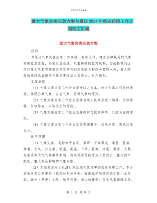 重大气象灾害应急方案与重庆2024年执业药师工作计划范文汇编
