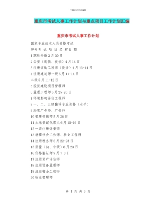重庆市考试人事工作计划与重点项目工作计划汇编
