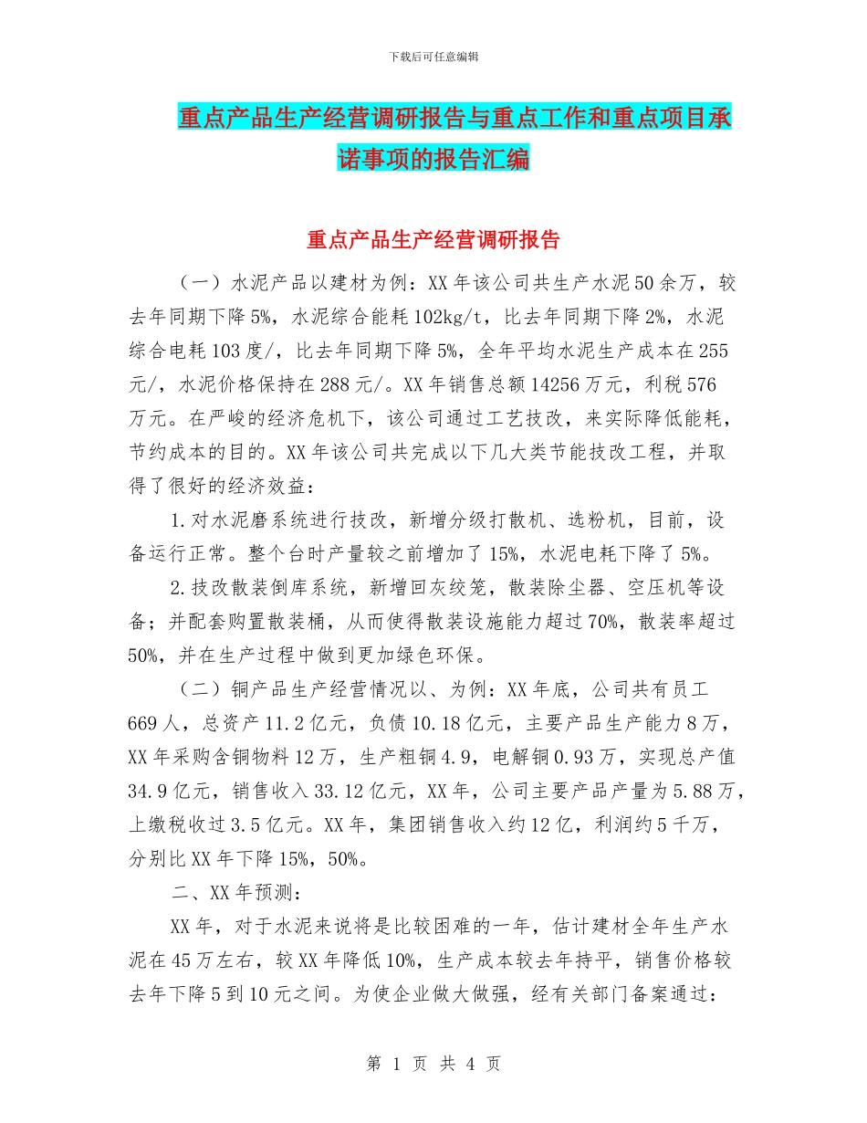 重点产品生产经营调研报告与重点工作和重点项目承诺事项的报告汇编_第1页