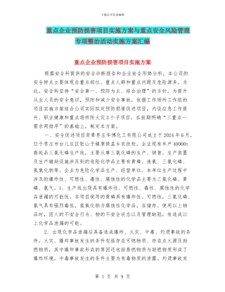 重点企业预防伤害项目实施方案与重点安全风险管理专项整治活动实施方案汇编