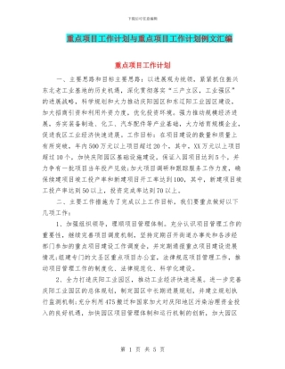重点项目工作计划与重点项目工作计划例文汇编