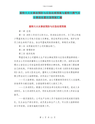 重特大火灾事故预防与应急处理预案与重特大燃气安全事故处置应急预案汇编