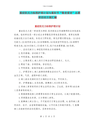 重症肌无力标准护理计划与重阳节“敬老爱老”志愿者活动方案汇编