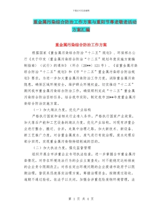 重金属污染综合防治工作方案与重阳节尊老敬老活动方案汇编