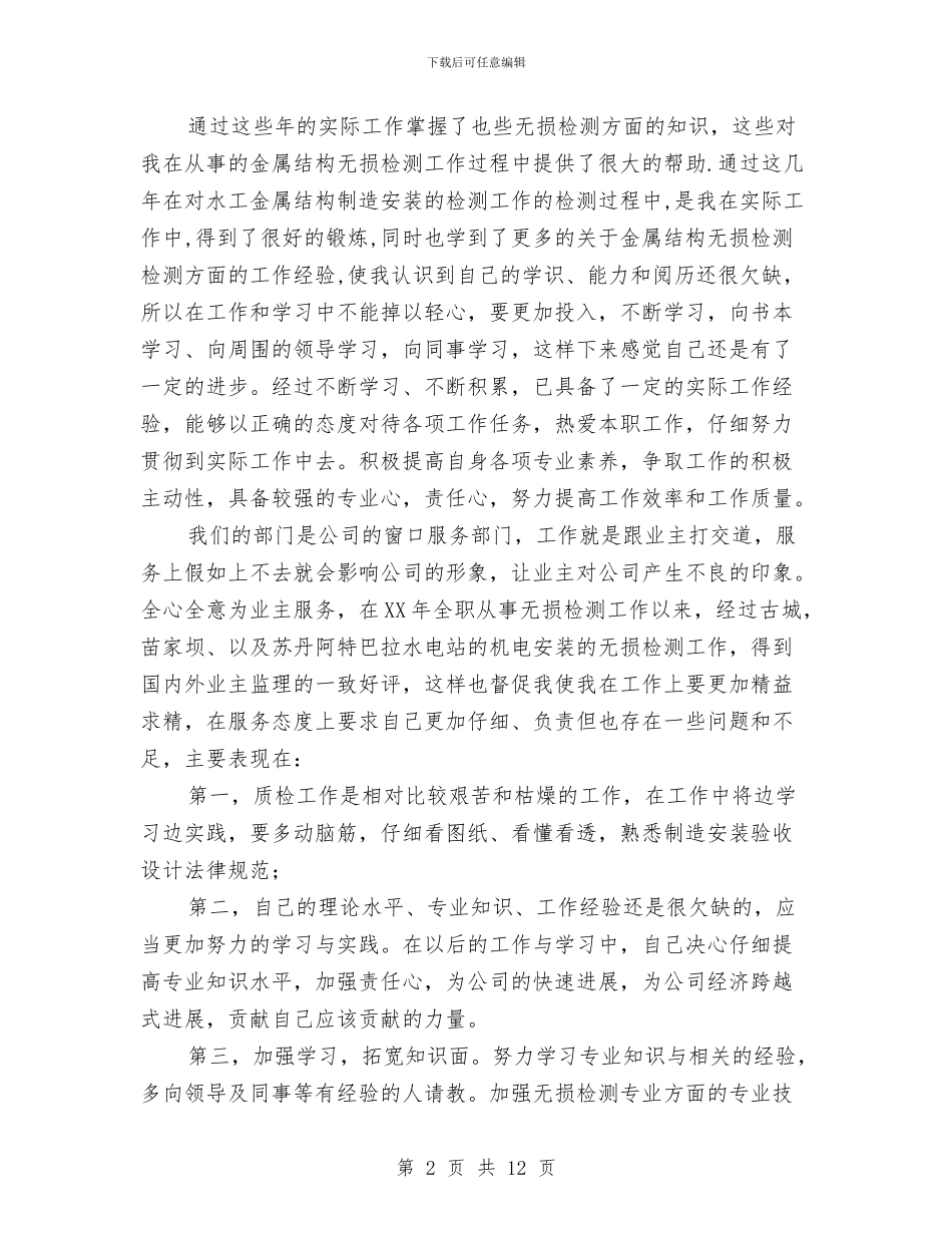 金属结构检测助理工程师专业技术工作总结与金沙水岸营销策划与执行报告书汇编_第2页