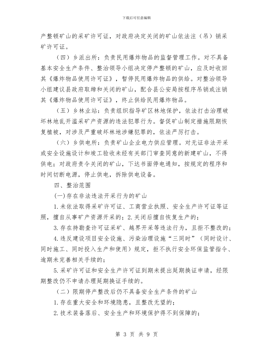 金属非金属矿山专项整治工作方案与金源大饭店楼顶钢架结构施工安全专项预案汇编_第3页