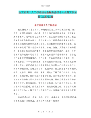 金工实训个人工作总结与金融业务员个人业务工作总结汇编