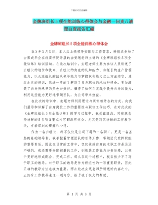 金牌班组长5项全能训练心得体会与金融一问责八清理自查报告汇编