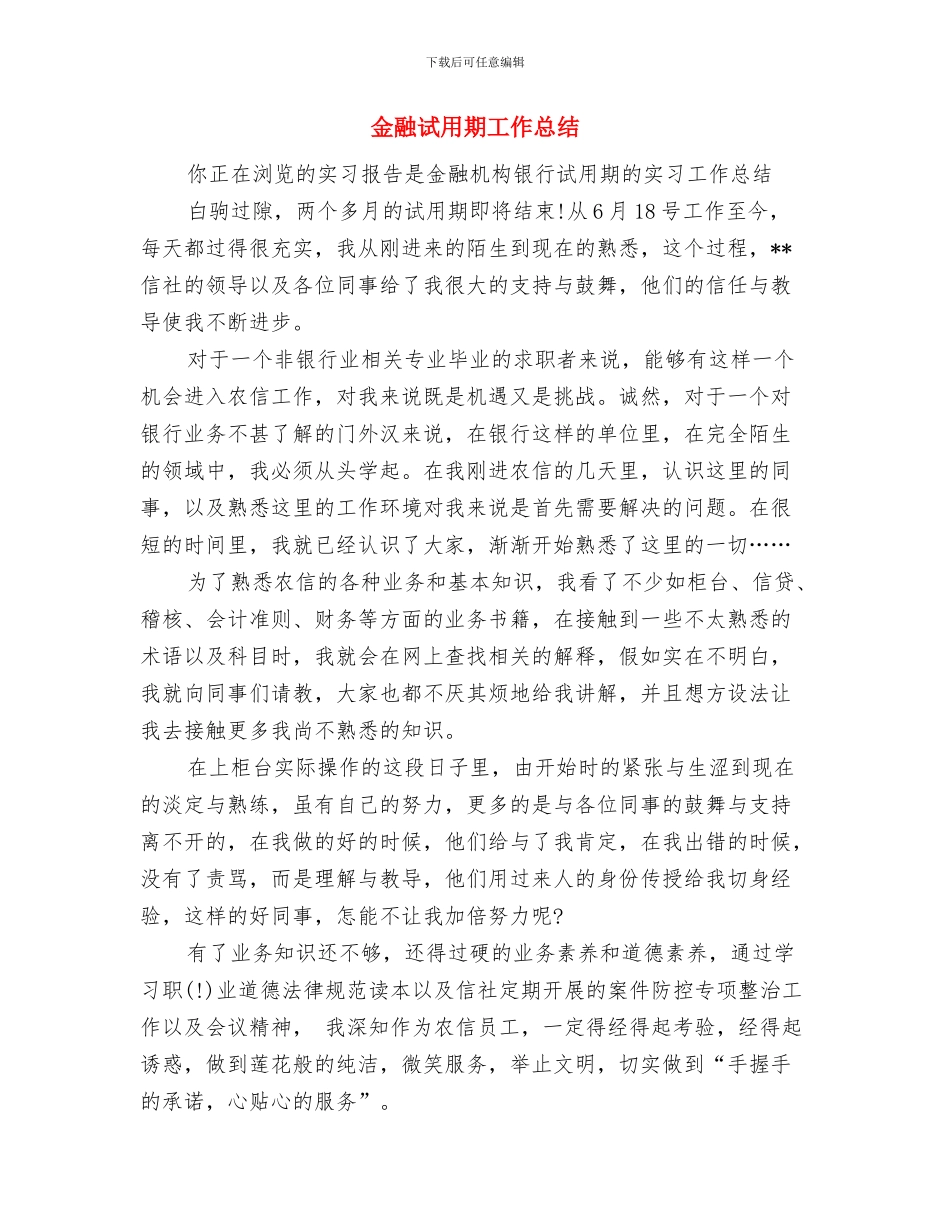 金融行业工作总结经典范文与金融试用期工作总结汇编_第3页