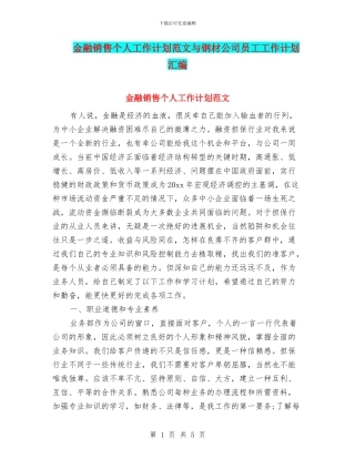 金融销售个人工作计划范文与钢材公司员工工作计划汇编