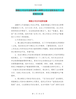 钢渣公司全年述职述廉与钢管公司计划财务处个人述职报告汇编