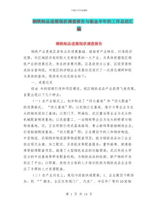 钢铁制品发展现状调查报告与钣金半年的工作总结汇编
