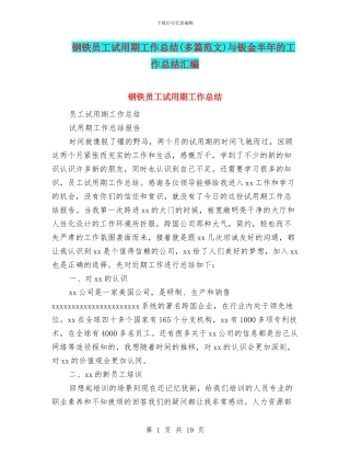 钢铁员工试用期工作总结与钣金半年的工作总结汇编