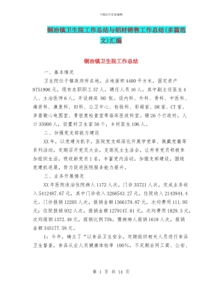 铜冶镇卫生院工作总结与铝材销售工作总结汇编