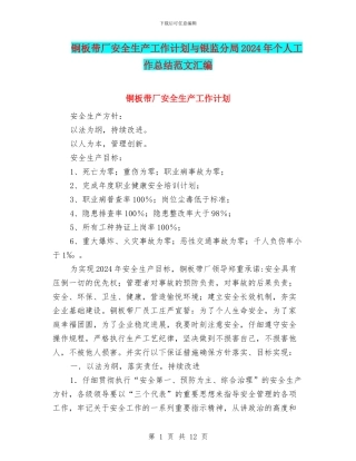 铜板带厂安全生产工作计划与银监分局2024年个人工作总结范文汇编