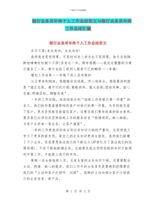 银行业务员年终个人工作总结范文与银行业务员年终工作总结汇编
