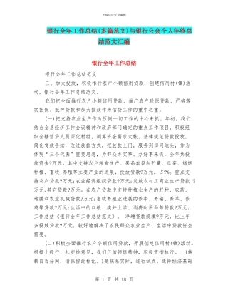 银行全年工作总结与银行公会个人年终总结范文汇编
