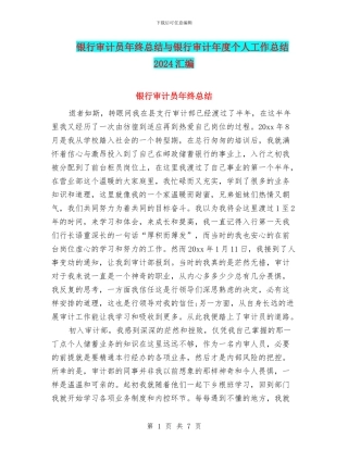 银行审计员年终总结与银行审计年度个人工作总结2024汇编