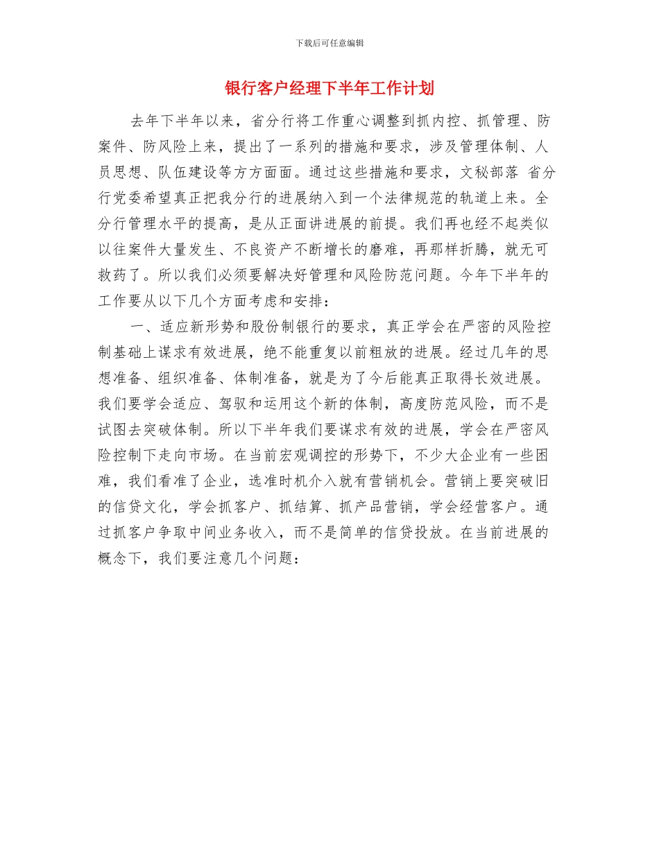银行审计工作计划与银行客户经理下半年工作计划汇编_第2页