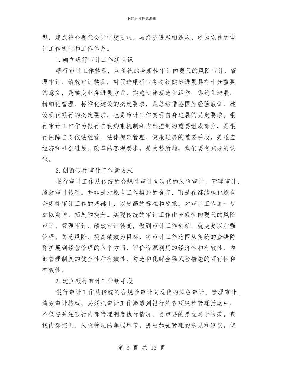 银行审计工作调研报告与银行审计年度个人工作总结2024年汇编_第3页
